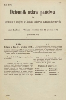 Dziennik Ustaw Państwa dla Królestw i Krajów w Radzie Państwa Reprezentowanych. 1892, cz. 81