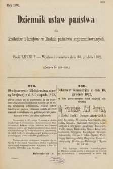 Dziennik Ustaw Państwa dla Królestw i Krajów w Radzie Państwa Reprezentowanych. 1892, cz. 83