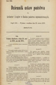 Dziennik Ustaw Państwa dla Królestw i Krajów w Radzie Państwa Reprezentowanych. 1893, cz. 13