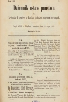 Dziennik Ustaw Państwa dla Królestw i Krajów w Radzie Państwa Reprezentowanych. 1893, cz. 22