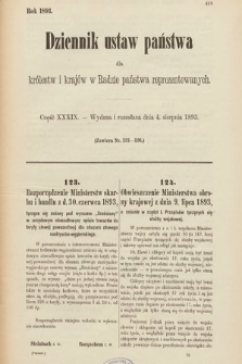 Dziennik Ustaw Państwa dla Królestw i Krajów w Radzie Państwa Reprezentowanych. 1893, cz. 39