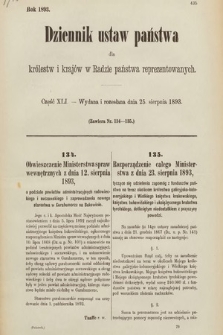 Dziennik Ustaw Państwa dla Królestw i Krajów w Radzie Państwa Reprezentowanych. 1893, cz. 41