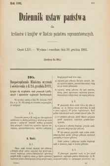 Dziennik Ustaw Państwa dla Królestw i Krajów w Radzie Państwa Reprezentowanych. 1893, cz. 65
