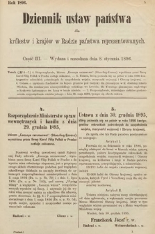 Dziennik Ustaw Państwa dla Królestw i Krajów w Radzie Państwa Reprezentowanych. 1896, cz. 3
