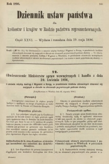 Dziennik Ustaw Państwa dla Królestw i Krajów w Radzie Państwa Reprezentowanych. 1896, cz. 26