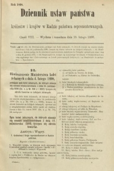 Dziennik Ustaw Państwa dla Królestw i Krajów w Radzie Państwa Reprezentowanych. 1898, cz. 8