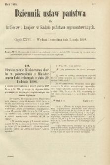 Dziennik Ustaw Państwa dla Królestw i Krajów w Radzie Państwa Reprezentowanych. 1898, cz. 26