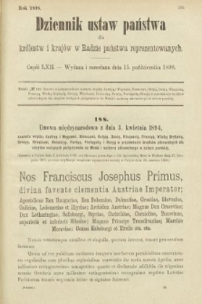 Dziennik Ustaw Państwa dla Królestw i Krajów w Radzie Państwa Reprezentowanych. 1898, cz. 62