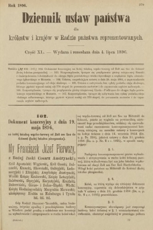 Dziennik Ustaw Państwa dla Królestw i Krajów w Radzie Państwa Reprezentowanych. 1896, cz. 40