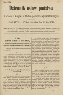 Dziennik Ustaw Państwa dla Królestw i Krajów w Radzie Państwa Reprezentowanych. 1896, cz. 47