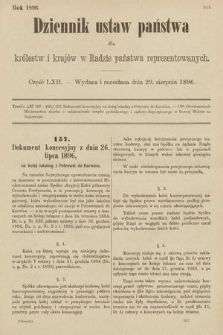 Dziennik Ustaw Państwa dla Królestw i Krajów w Radzie Państwa Reprezentowanych. 1896, cz. 62