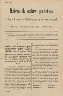 Dziennik Ustaw Państwa dla Królestw i Krajów w Radzie Państwa Reprezentowanych. 1900, cz. 3