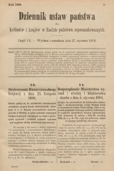 Dziennik Ustaw Państwa dla Królestw i Krajów w Radzie Państwa Reprezentowanych. 1900, cz. 6
