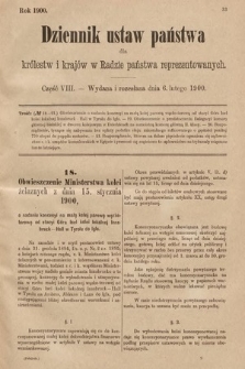 Dziennik Ustaw Państwa dla Królestw i Krajów w Radzie Państwa Reprezentowanych. 1900, cz. 8