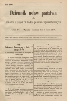 Dziennik Ustaw Państwa dla Królestw i Krajów w Radzie Państwa Reprezentowanych. 1900, cz. 15