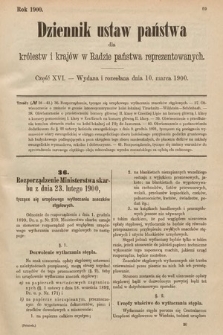 Dziennik Ustaw Państwa dla Królestw i Krajów w Radzie Państwa Reprezentowanych. 1900, cz. 16