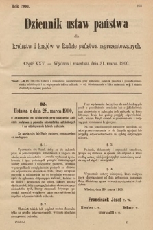 Dziennik Ustaw Państwa dla Królestw i Krajów w Radzie Państwa Reprezentowanych. 1900, cz. 25