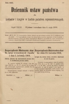 Dziennik Ustaw Państwa dla Królestw i Krajów w Radzie Państwa Reprezentowanych. 1900, cz. 31