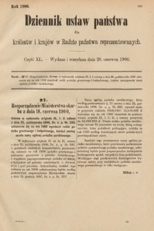 Dziennik Ustaw Państwa dla Królestw i Krajów w Radzie Państwa Reprezentowanych. 1900, cz. 40
