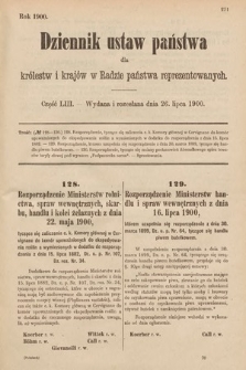 Dziennik Ustaw Państwa dla Królestw i Krajów w Radzie Państwa Reprezentowanych. 1900, cz. 53