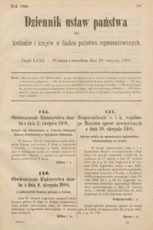 Dziennik Ustaw Państwa dla Królestw i Krajów w Radzie Państwa Reprezentowanych. 1900, cz. 58