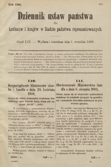 Dziennik Ustaw Państwa dla Królestw i Krajów w Radzie Państwa Reprezentowanych. 1900, cz. 59
