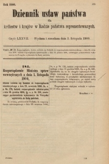 Dziennik Ustaw Państwa dla Królestw i Krajów w Radzie Państwa Reprezentowanych. 1900, cz. 77