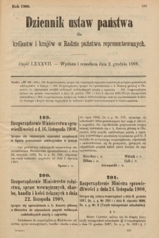 Dziennik Ustaw Państwa dla Królestw i Krajów w Radzie Państwa Reprezentowanych. 1900, cz. 87