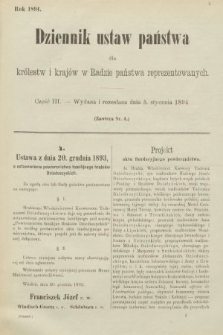 Dziennik Ustaw Państwa dla Królestw i Krajów w Radzie Państwa Reprezentowanych. 1894, cz. 3