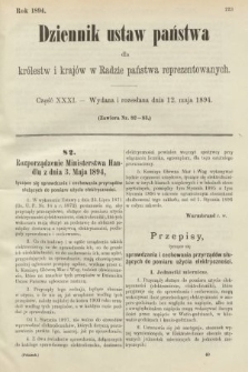 Dziennik Ustaw Państwa dla Królestw i Krajów w Radzie Państwa Reprezentowanych. 1894, cz. 31