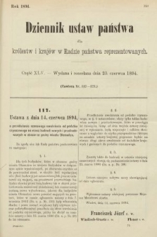 Dziennik Ustaw Państwa dla Królestw i Krajów w Radzie Państwa Reprezentowanych. 1894, cz. 45