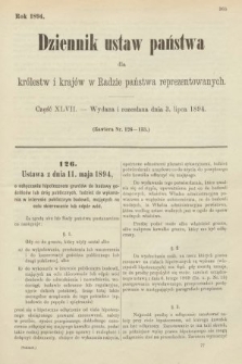 Dziennik Ustaw Państwa dla Królestw i Krajów w Radzie Państwa Reprezentowanych. 1894, cz. 47