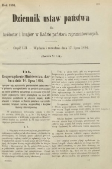 Dziennik Ustaw Państwa dla Królestw i Krajów w Radzie Państwa Reprezentowanych. 1894, cz. 52