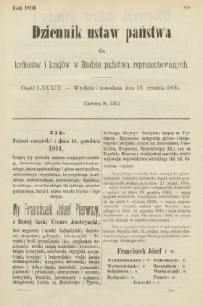 Dziennik Ustaw Państwa dla Królestw i Krajów w Radzie Państwa Reprezentowanych. 1894, cz. 89