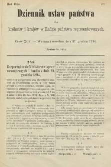 Dziennik Ustaw Państwa dla Królestw i Krajów w Radzie Państwa Reprezentowanych. 1894, cz. 95
