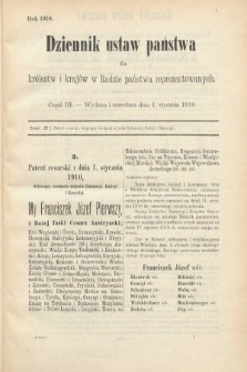 Dziennik Ustaw Państwa dla Królestw i Krajów w Radzie Państwa Reprezentowanych. 1910, cz. 3