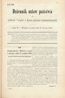 Dziennik Ustaw Państwa dla Królestw i Krajów w Radzie Państwa Reprezentowanych. 1910, cz. 6