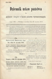 Dziennik Ustaw Państwa dla Królestw i Krajów w Radzie Państwa Reprezentowanych. 1910, cz. 8