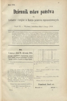 Dziennik Ustaw Państwa dla Królestw i Krajów w Radzie Państwa Reprezentowanych. 1910, cz. 11