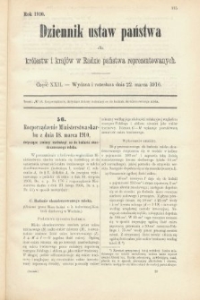 Dziennik Ustaw Państwa dla Królestw i Krajów w Radzie Państwa Reprezentowanych. 1910, cz. 22