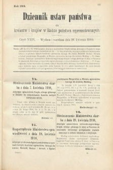 Dziennik Ustaw Państwa dla Królestw i Krajów w Radzie Państwa Reprezentowanych. 1910, cz. 29