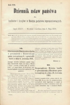 Dziennik Ustaw Państwa dla Królestw i Krajów w Radzie Państwa Reprezentowanych. 1910, cz. 35