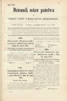 Dziennik Ustaw Państwa dla Królestw i Krajów w Radzie Państwa Reprezentowanych. 1910, cz. 39