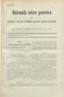 Dziennik Ustaw Państwa dla Królestw i Krajów w Radzie Państwa Reprezentowanych. 1910, cz. 48