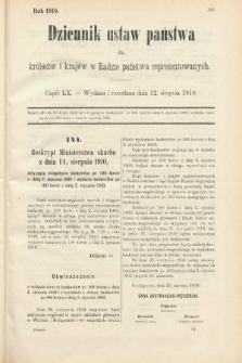 Dziennik Ustaw Państwa dla Królestw i Krajów w Radzie Państwa Reprezentowanych. 1910, cz. 60