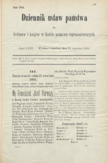 Dziennik Ustaw Państwa dla Królestw i Krajów w Radzie Państwa Reprezentowanych. 1910, cz. 71