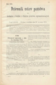 Dziennik Ustaw Państwa dla Królestw i Krajów w Radzie Państwa Reprezentowanych. 1910, cz. 73