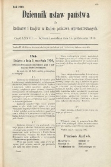 Dziennik Ustaw Państwa dla Królestw i Krajów w Radzie Państwa Reprezentowanych. 1910, cz. 77