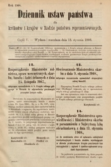 Dziennik Ustaw Państwa dla Królestw i Krajów w Radzie Państwa Reprezentowanych. 1908, cz. 5