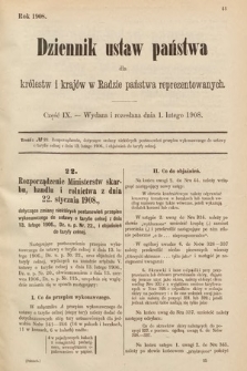 Dziennik Ustaw Państwa dla Królestw i Krajów w Radzie Państwa Reprezentowanych. 1908, cz. 9